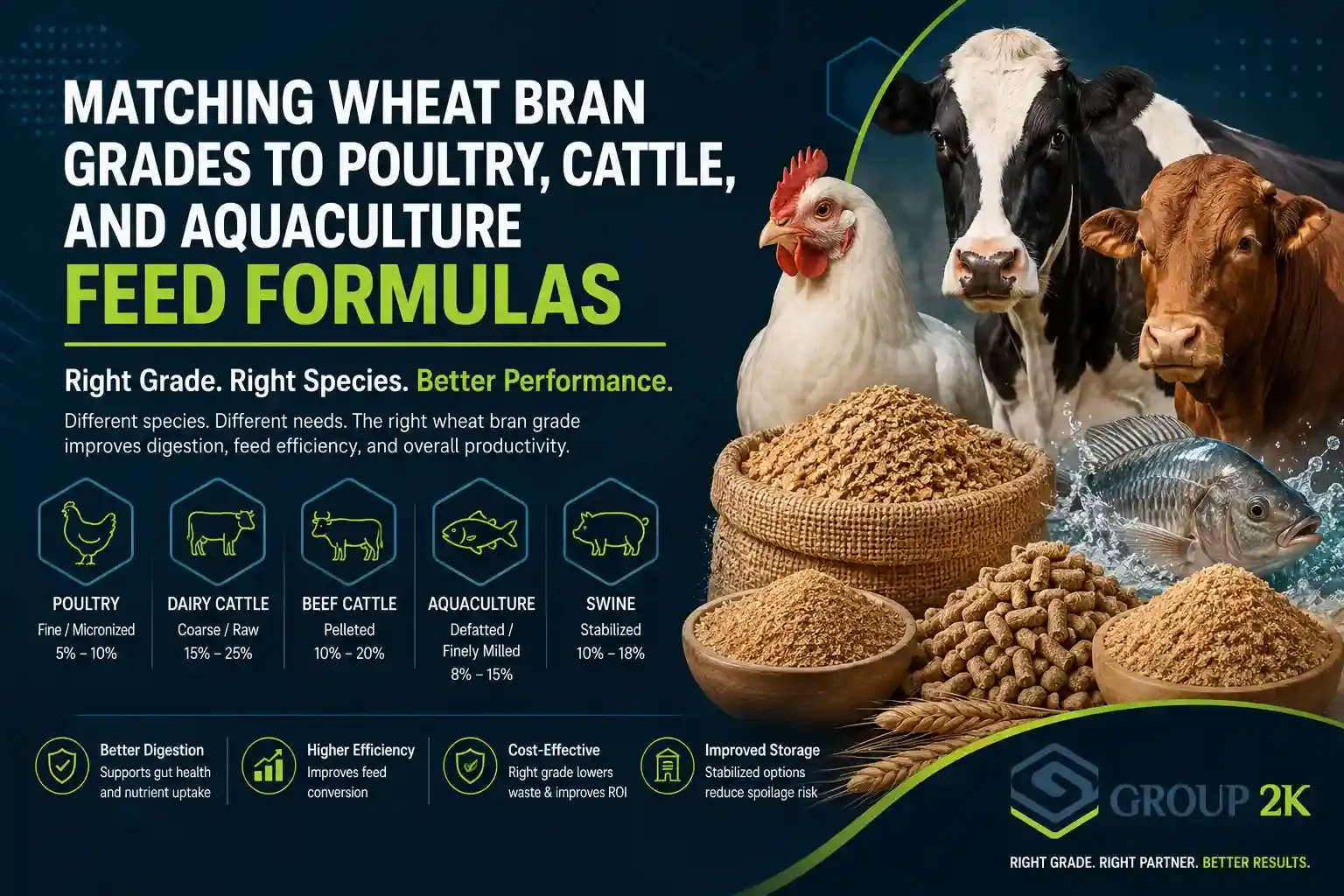 Matching Wheat Bran Grades to Poultry, Cattle, and Aquaculture Feed Formulas